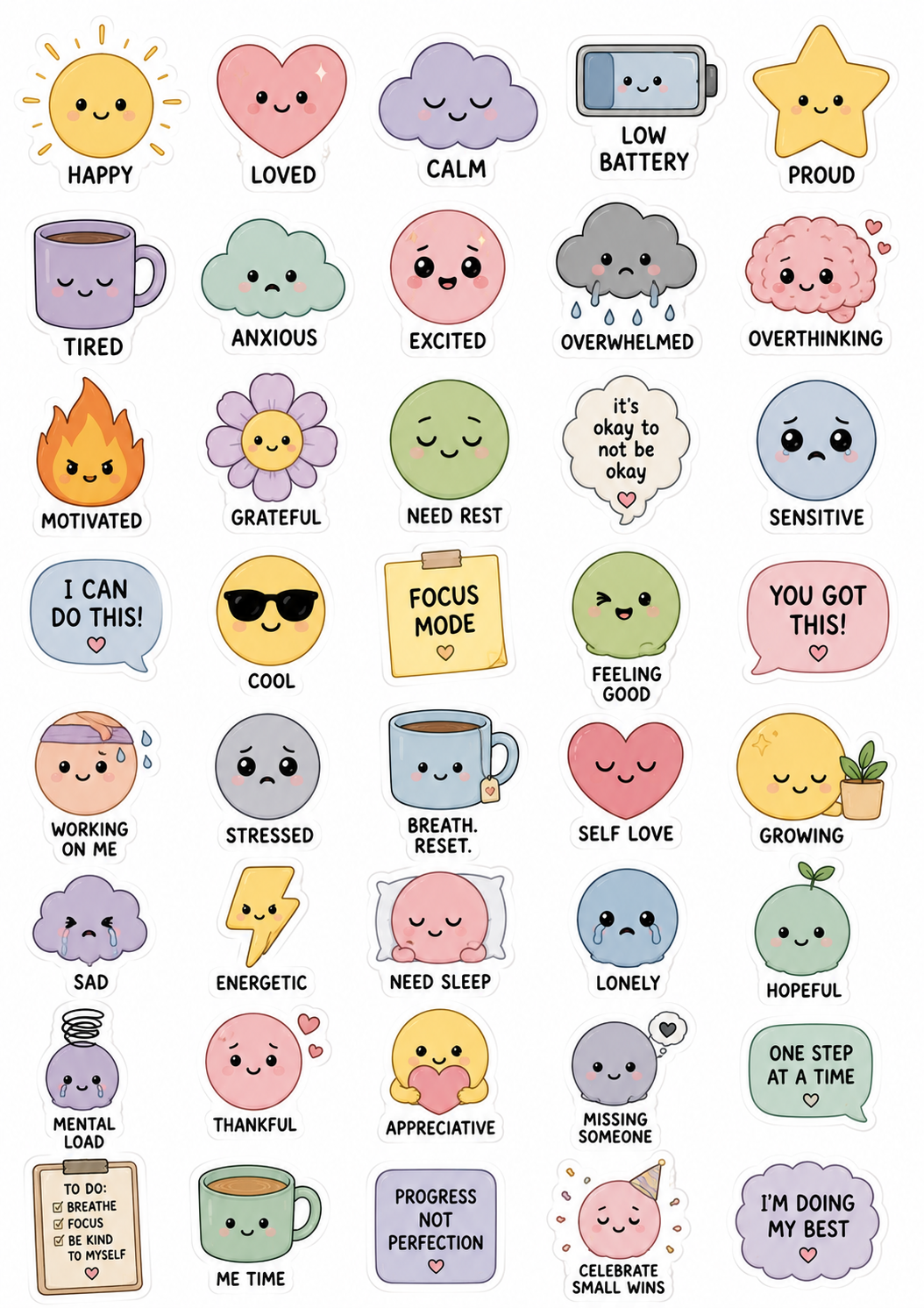 Mood & Emotions sticker sheet