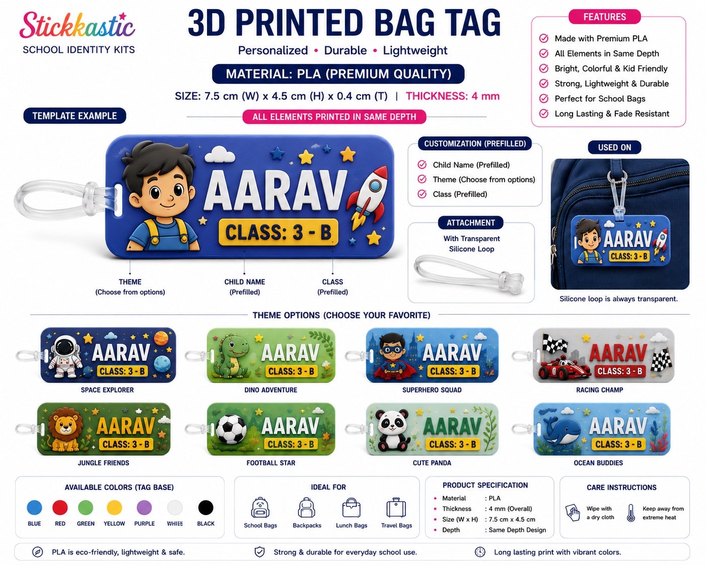 3D Printed Bag Tag details