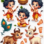 Krishna Janmashtami – Devotional Sticker Card Sheet v10