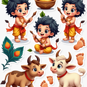 Krishna Janmashtami – Devotional Sticker Card Sheet v10