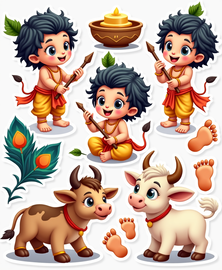 Krishna Janmashtami – Devotional Sticker Card Sheet v10