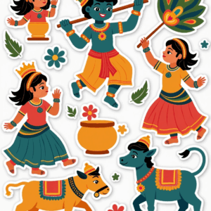 Krishna Janmashtami – Devotional Sticker Card Sheet v11
