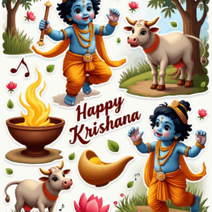 Krishna Janmashtami – Devotional Sticker Card Sheet v3