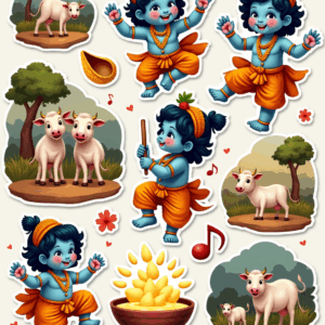 Krishna Janmashtami – Devotional Sticker Card Sheet v4