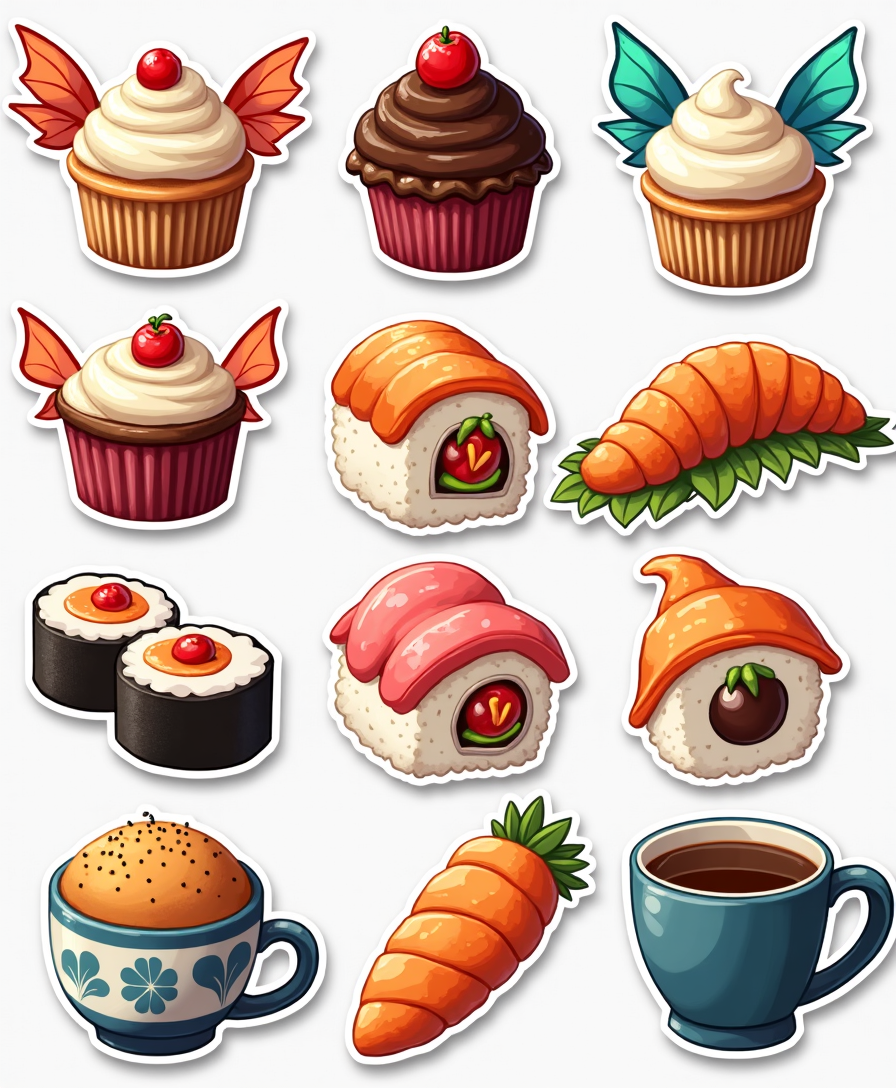 Food Art & Mini Characters - Sticker Sheet v4